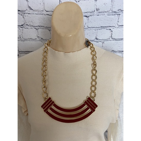 Monet Jewelry - Vintage NWT‎ Monet Signed Red Enamel Goldtone Chain Statement Necklace 25"